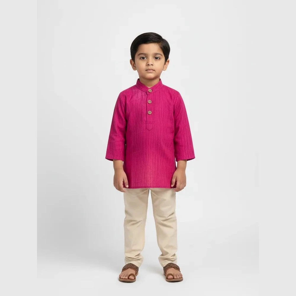 Boys Megenta Linen Cotton Kurta Pajama KP065